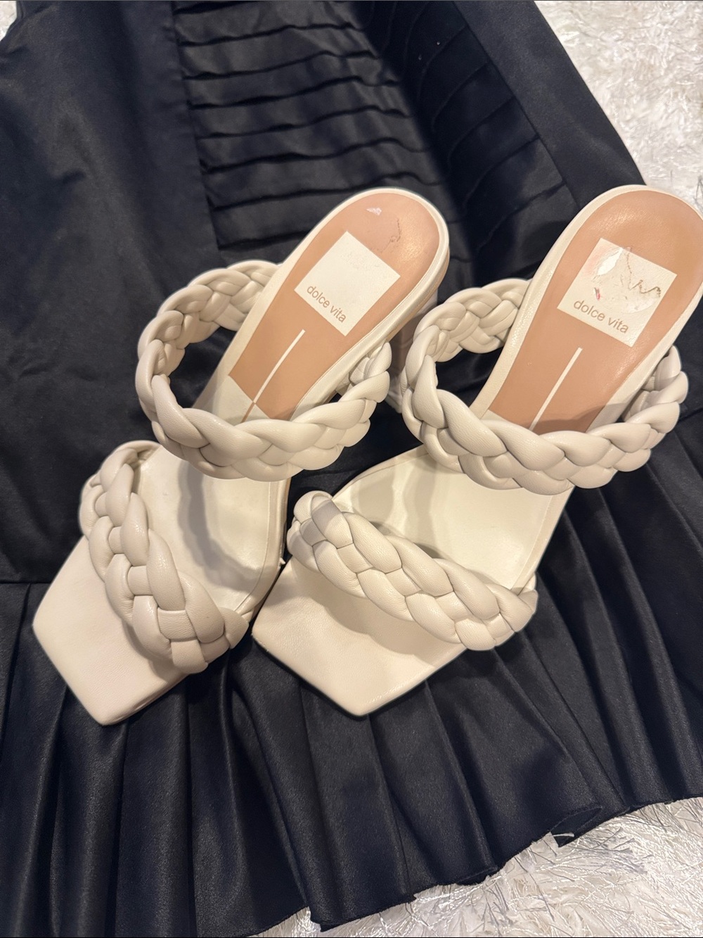 Dolce Vita Cream Braided Double-Strap Slide Heels